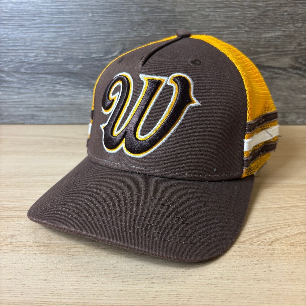 Wyoming Cowboys Hat Cap Fitted S/M Brown Three‎ Stripe University of Wyoming